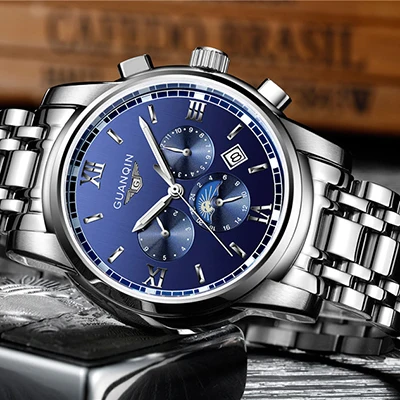 GUANQIN бренд automatic Tourbillon часы роскошная мужская одежда для бизнеса механические наручные часы из нержавеющей стали золотые эксклюзивные мужские часы - Цвет: E