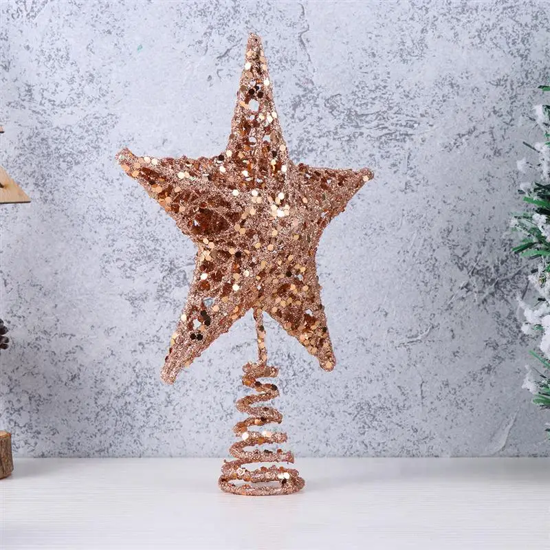 Украшение для рождественской елки с изображением железной звезды сверкающие украшения для рождественской елки топперы для рождественской елки 25 см(розовое золото