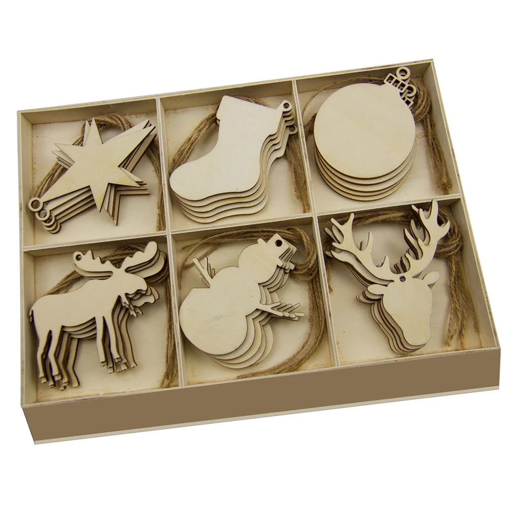 A7 27 Pcs Christmas Wood Chip Tree Ornaments Xmas Hanging Pendant Party Wedding Birthday Decoration Board Game Arts Crafts - Color: A7