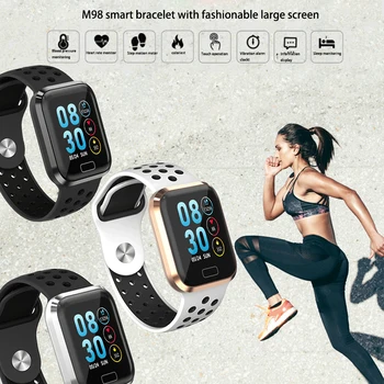 

M98 Smart Wristband Watch Fitness Tracker Bracelet Heart Rate Blood Pressure Oxygen IP67 Waterproof Bluetooth Music Sport Watch