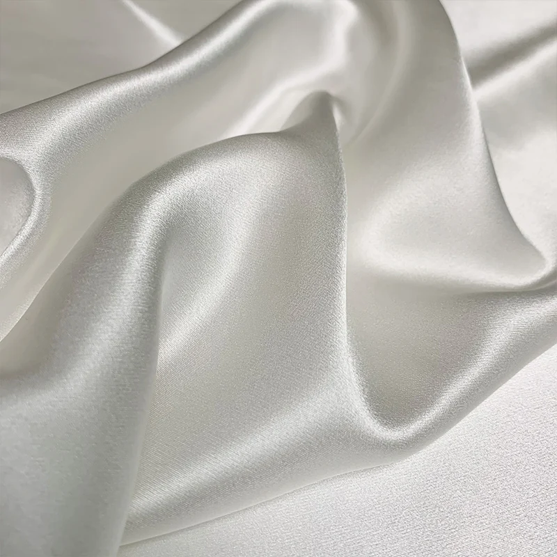 50 Meters 19 Mm Satin Fabric 100% Mulberry Silk Natural Milk White Color 82  Gsm 140 Cm Width For Wedding Dress Wholesale