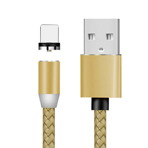 PUJIMAX 1 м светодиодный магнитный usb-кабель для iPhone Xs 6 и USB type C кабель и Micro usb нейлоновый Плетеный для samsung Xiaomi huawei USB C - Color: Gold for APPLE