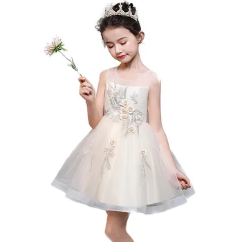 

white christmas dress age for 4 - 14 years teenage girls vintage noble 3d flowers sleeveless dress princess costume kids frocks