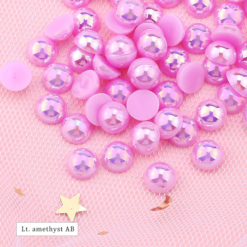 light amethyst AB 3 мм-10 мм покрытие AB цвета Ремесло ABS искусственный жемчуг полукруглый плоский с оборота жемчуг Смола бисер украшения Diy аксессуары для одежды - Цвет: light amethyst AB