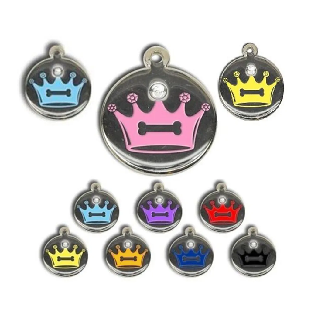 30^Cute Mini More Crown Print Diamond Dog Cat ID Name Tags Pet Jewelry Necklace family product for pet dog leash собачий поводок