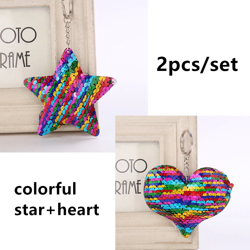2pcs set 8 Блестящая блестящая цепочка для ключей со звездой и сердцем на день рождения, свадьбу, Рождество, подарок для детей, вечерние игрушки, сувениры для девочек, сумки, украшения, подвески с автомобилем - Цвет: 2pcs set 8