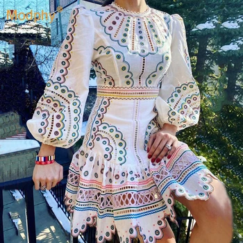 

Heavy Industry Embroidery Elegant Mini Dress Women Sexy Bubble Sleeve Dress Party Out Vacation Female 2020 Summer Fashion New
