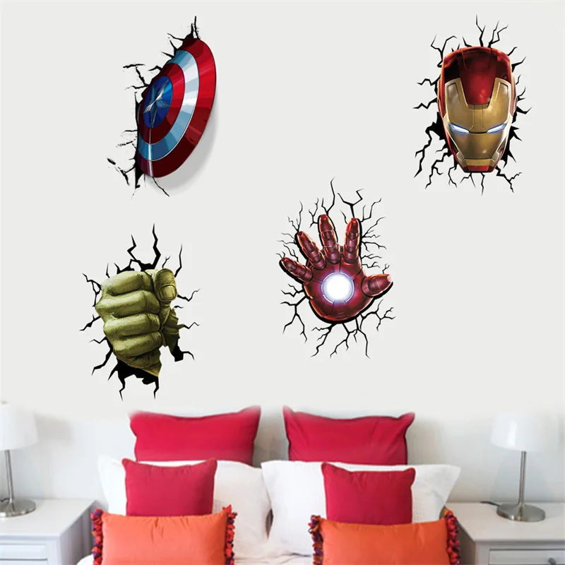 Cartoon Broken Avenger Wall Stickers For Kids Room Children Bedroom  Decor Home Movie Mural Boys room decor