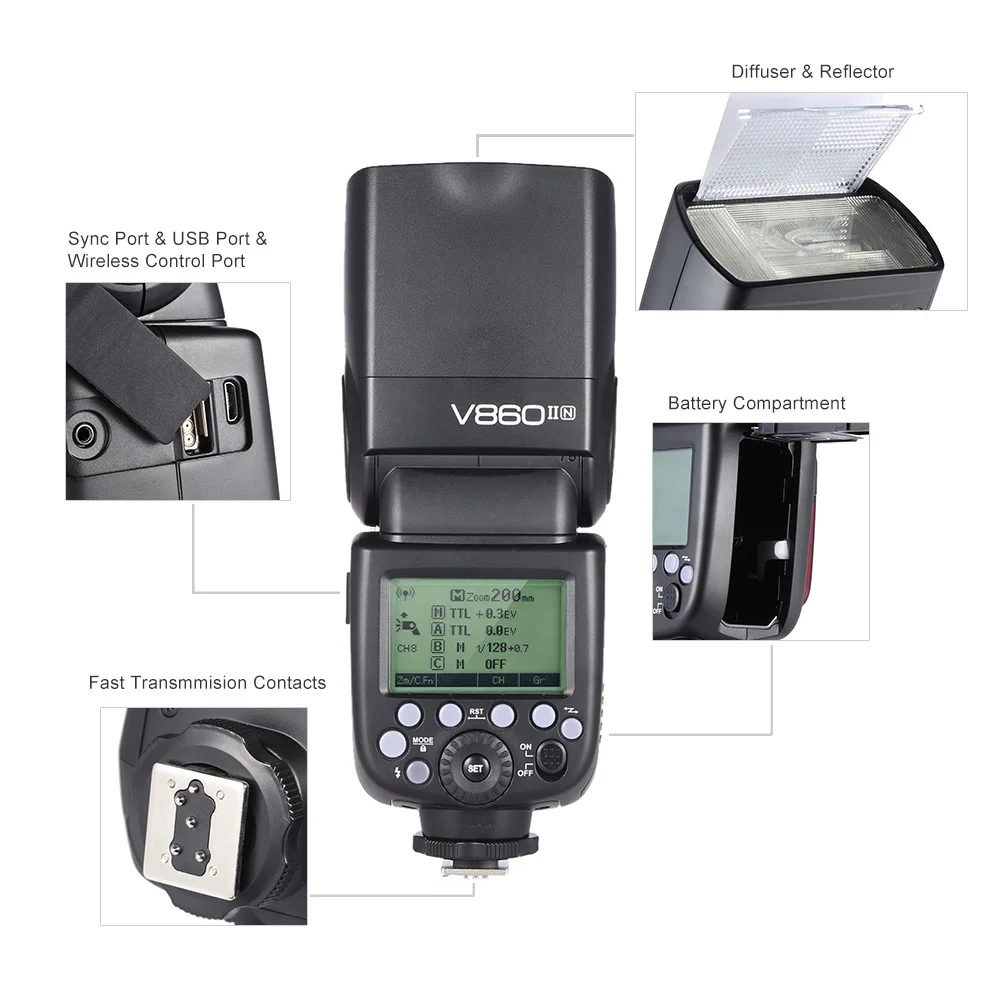 Godox V860II-N i-ttl 1/8000S HSS Master Slave GN60 Вспышка Speedlite с X1T-N ttl 1/8000s вспышка триггер для Nikon DSLR камеры