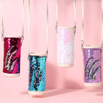 

Water Bottle Cover Bag Sequin Carrier Insulated Pouch Holder Shoulder Strap for Hiking Camping