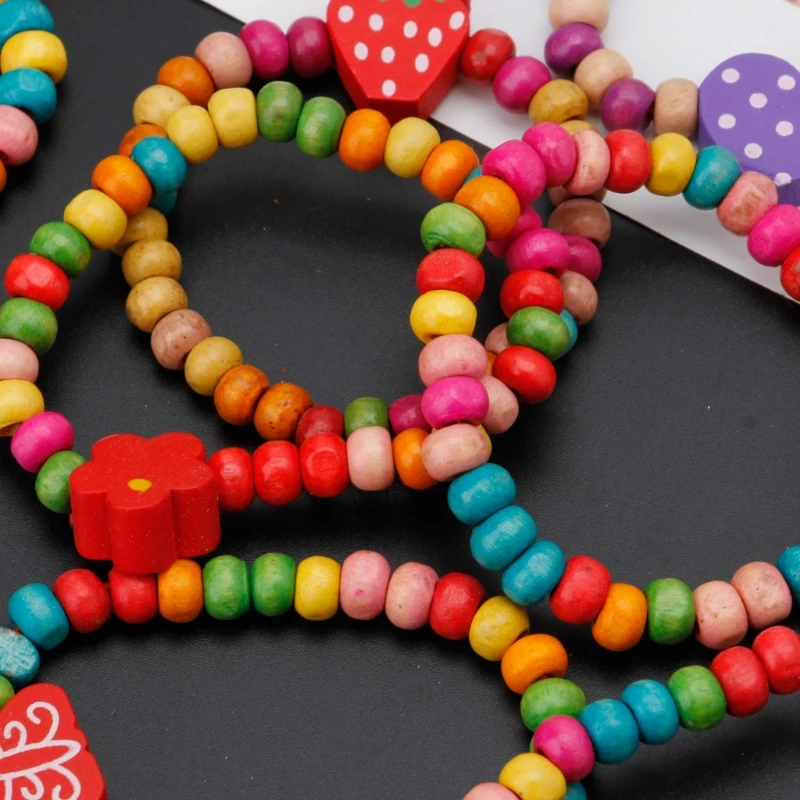 12Pcs Colourful Wooden Bracelets Little Girls Bracelets Kit Kids Fashion Jewelry