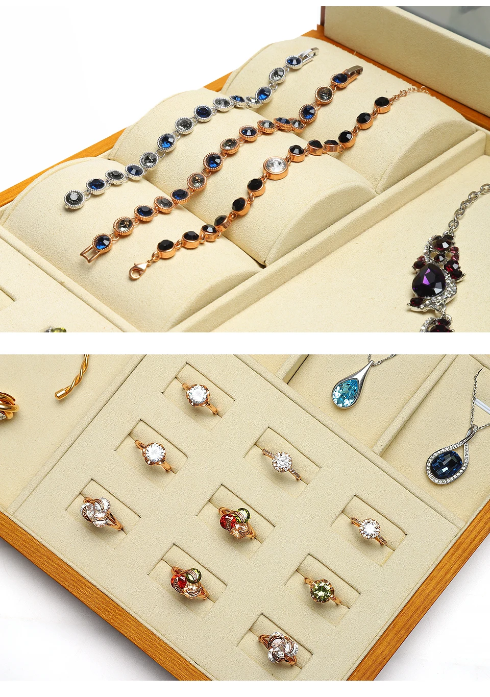 DIGU Jewelry Display Tray Wood Pendant Earrings Rings Fashion Square Box Jewelry Display Storage Props