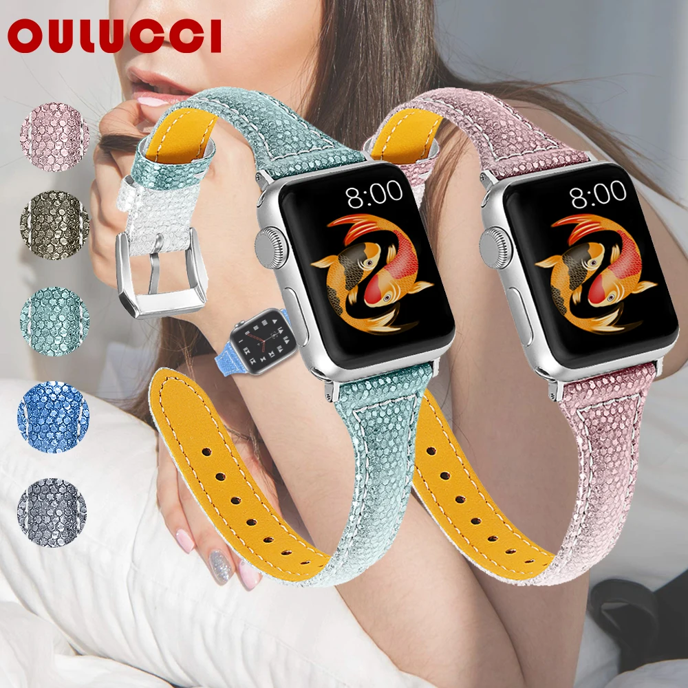 Ремешок OULUCCI для apple watch band 38 мм/40 мм/42 мм/44 мм черный кожаный браслет series