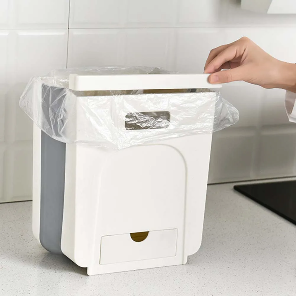Collapsible Kitchen Drawer Hanging Garbage Bin for Cabinet Storage & Trash Disposal image 4