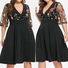 New product Fashion Women Casual Floral Short Sleeve Plus Size Solid Applique V-Neck Dress Dropshipping style fashion