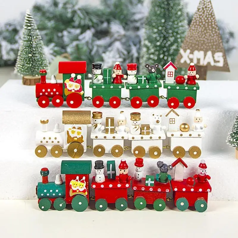 Рождественский деревянный поезд Снежинка нарисованный Рождественский Декор, орнамент для домашнего сада Санта/медведь Рождественские Игрушки Подарки Navidad новогодние подарки