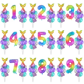 

17pcs/set Mermaid Theme Party Decorations Rainbow Digital Foil Balloon Mermaid Tail Shell Balloons Baby Shower Birthday Supplies