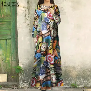 

ZANZEA Bohemian Long Sleeve Floral Printed Sundress Women Maxi Long Dresss Spring Vestido Femme Robe Loose Kaftan Vintage Dress7