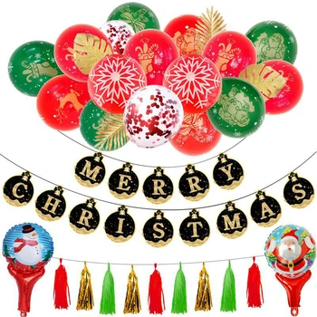 

Merry Christmas Letter Banner Party Balloons Decoration Red Green Printing Christmas Balloon Santa Claus Balloons Decorations