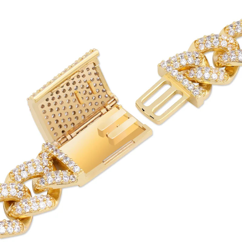 Ceny TOPGRILLZ nowy 12mm Miami ciężkie blokada zapięcie kubański Link Chain złoty srebrny naszyjnik Iced Out cyrkonia Bling Hip hop biżuteria