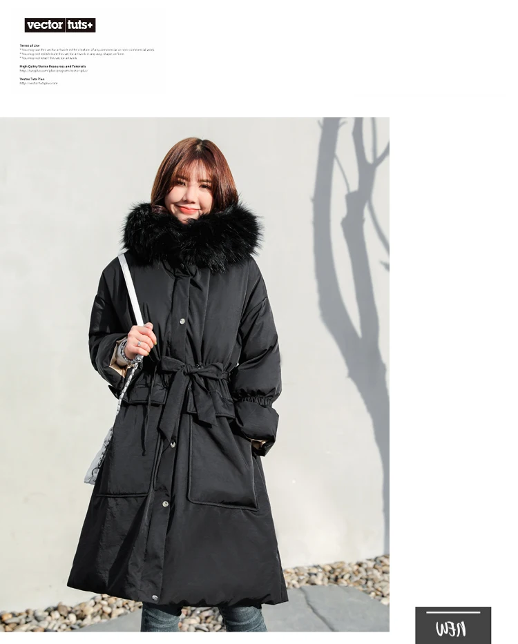 Mid-length Winter New Style down Coat Waist Hugging INS over-the-Knee down Feather Cotton-padded Jacket Coat Fashion