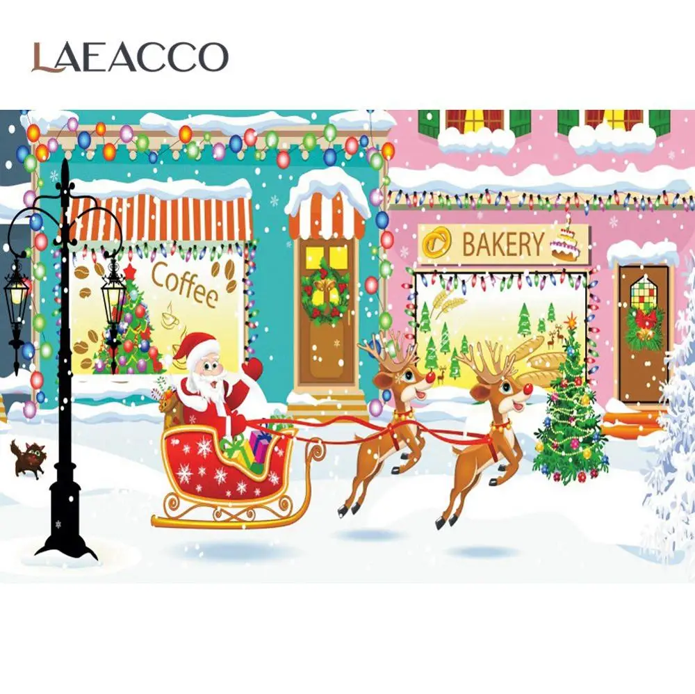 

Photography Backdrop Cartoon Bakery Coffee Store Merry Christmas Festival Street Santa Clause Party Photo Background Photostudio