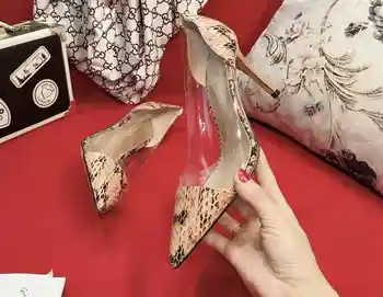 

Snakeskin Sexy High Heels Pumps for Women PVC Shoes Women Pointed Toe Thin Heels 2020 New Luxury Brand Genuine Leather Shoes
