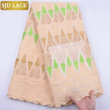 

SJD LACE African Lace Fabric High Quality Swiss Voile Lace In Switzerland With Stones Punch Cotton For Wedding Party Dress 1918B