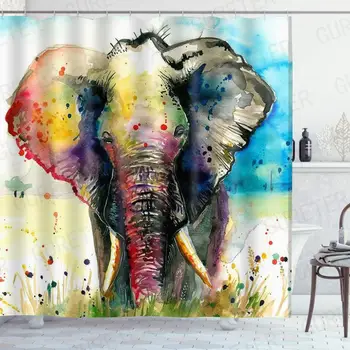 

MTMETY Color Animals Elephant Printed Shower Curtains Bathroom Curtain Fabric Funny Waterproof Macrame Screen Home Decor