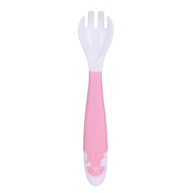 2 шт./лот, посуда для детского питания, не стесняйтесь сгибать набор ложка и вилка, добавка для детского питания, силиконовые Обучающие ложки для самостоятельного кормления - Цвет: Pink fork