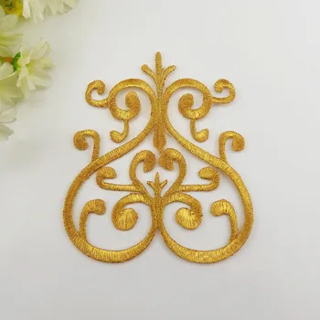

YACKALASI 5 Pieces/Lot Iron On Gold Appliqued Violin Embroidery Fabric Applique Gold Metallic Patches Gold silver 10CM*9.3CM