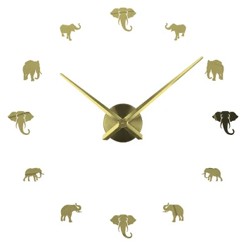 

3D DIY Large Clock Wall Sticker Clock Adhesive Wall Clock Home Decor Modern Design Mirror Effect Jungle Animal Elephant Watch