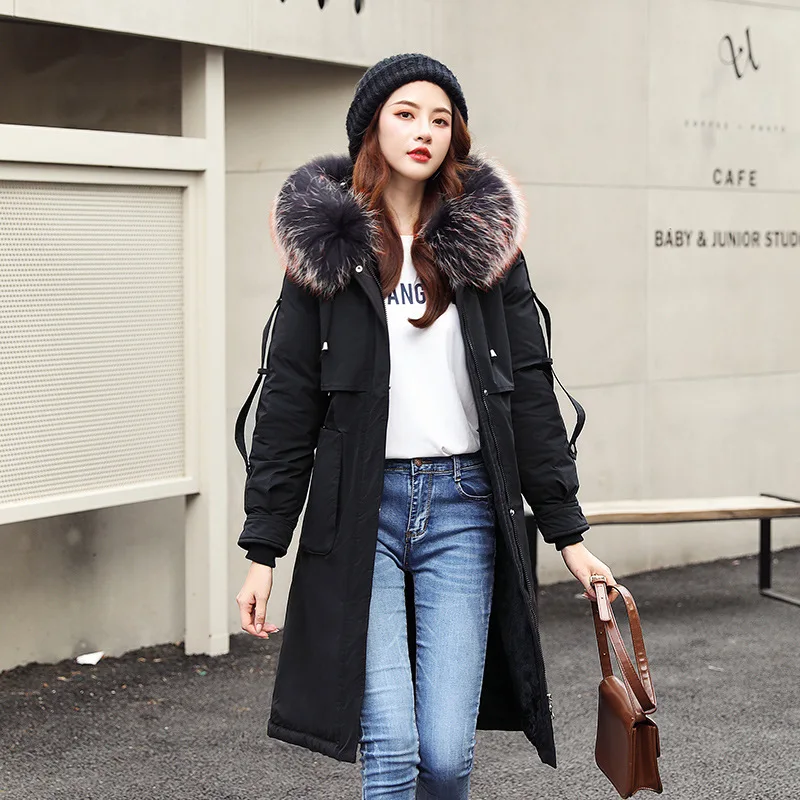 

Winter Parkas Jacket 2019 Winter Artificial Lamb Velvet Thick Section Warm Winter Fashion Fur Collar Hooded Jacket Coat Parkas