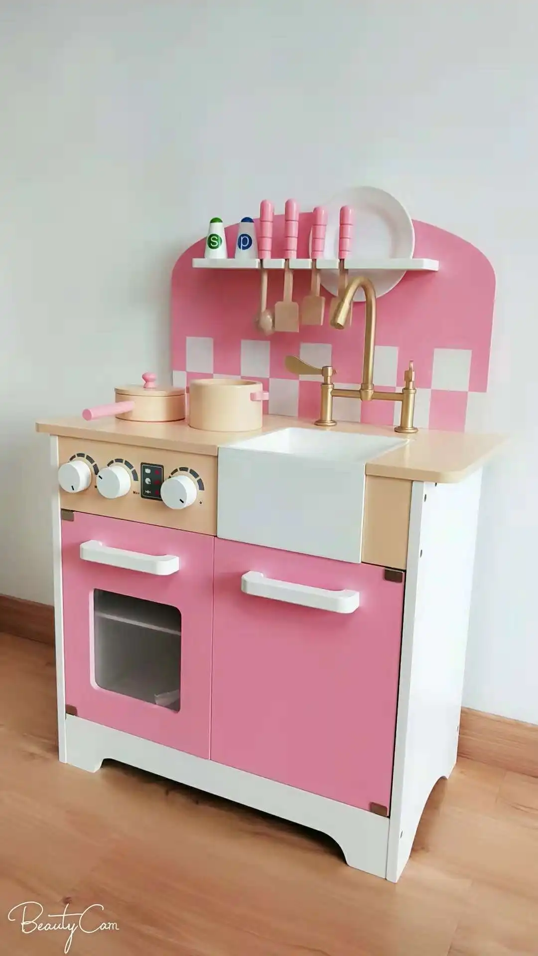  Children Wooden European Style Play House Oversized Kitchen Stove Model Burn Cook Toy Kindergarten  - 4000267487106
