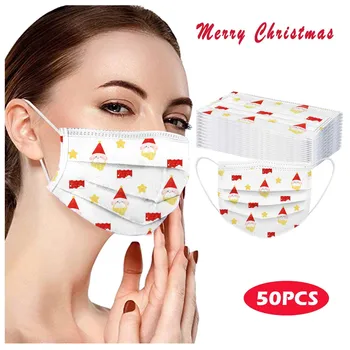 

50pcs Christmas Face Mask Cartoon Print Disposable 3 Layers Nonwoven Mondkapjes Melt Blown Earloop Mascarillas Breathable Masque