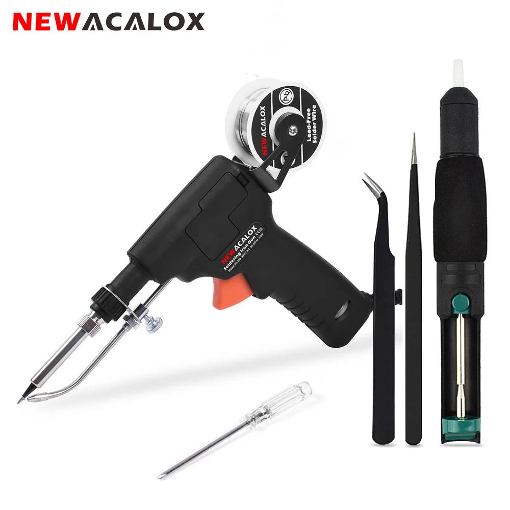 US $21.19 Newacalox EuUs 60w Automatically Send Tin Gun Adjustable Temperature Soldering Gun HandHeld Internal Heating Rework Station
