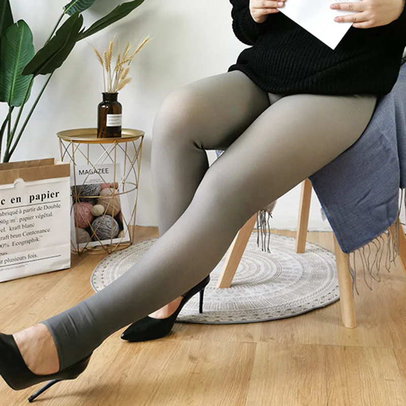 Ноги поддельные полупрозрачные теплые флисовые мягкие леггинсы толстые эластичные для женщин KNG88