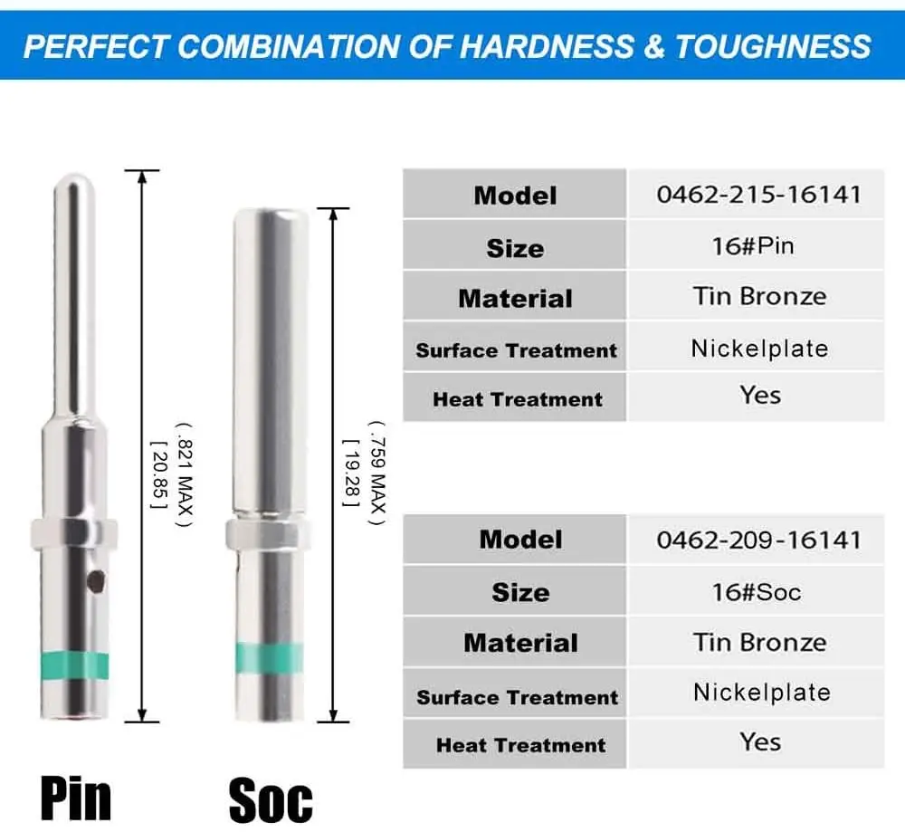 JRready Deutsch DT Contact Kit 16# Solid Contacts Male 0460-215-16141 Female 0462-209-16141 Wre14 (100 Pair) 6