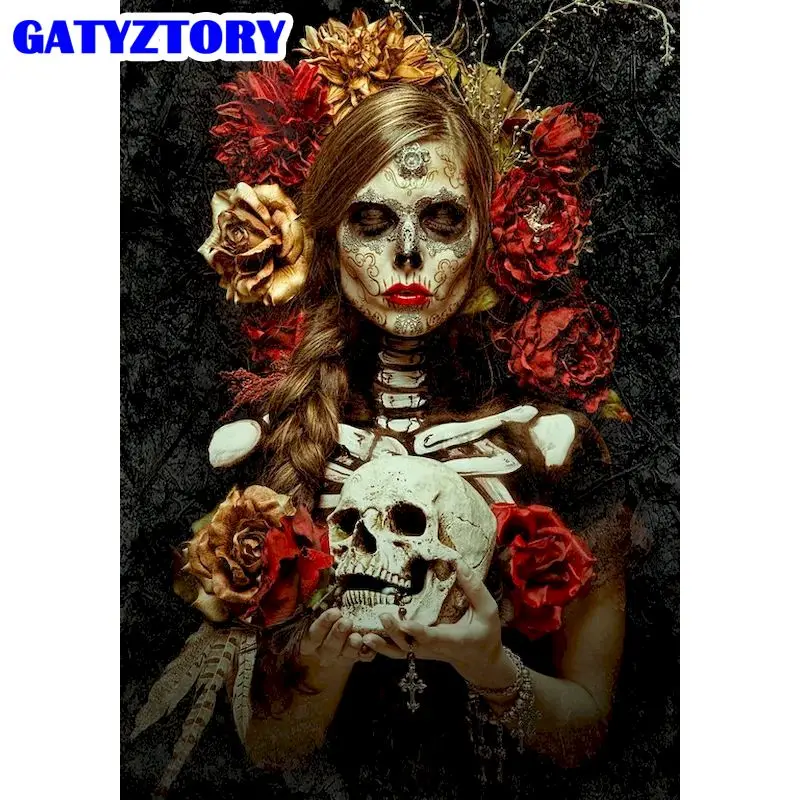 

GATYZTORY картины по номерам с жутким черепом для девочек DIY картина маслом по номерам расписанную домашний декор Наборы рисунок на холсте