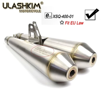 

e13-XSQ-400-01 Mark Universal Motorcycle Exhaust Muffler Link Pipe 304 stainless steel Slip on Escape Add Power at least 25%