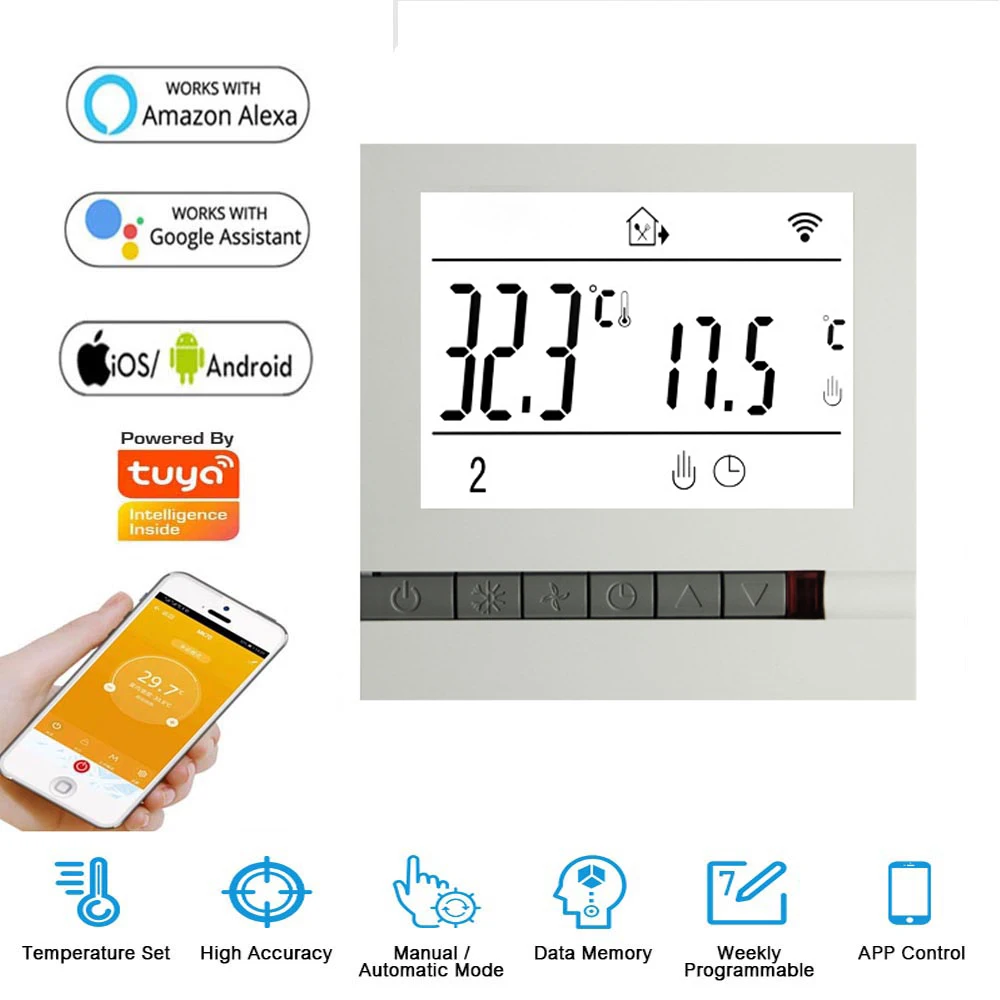 Termostato Wifi para calefacción de suelo eléctrica, actuador de agua de caldera de Gas, calefacción centralizada, 3A, 16A, Tuya