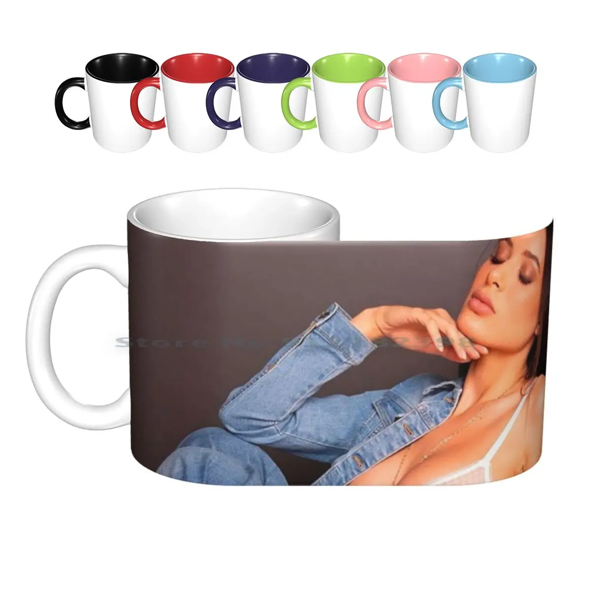 Lana Rhoades Jeans Poster Ceramic Mugs Coffee Cups Milk Tea Mug Lana Rhoades Ass Bigass Tits