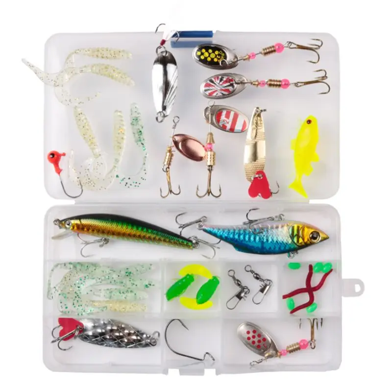 37 Pcs/set Simulated Fish Worm Spinning Hooks Fishing Bait Sequins Equipment Bag Freshwater Fishes Fake Bionic Baits D0UF