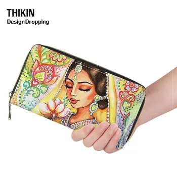 

THIKIN Retro Indian Bride Pattern PU Leather Women Long Wallets New Fashion Coin Purse Card Holder Ladies Carteras Gold Zipper