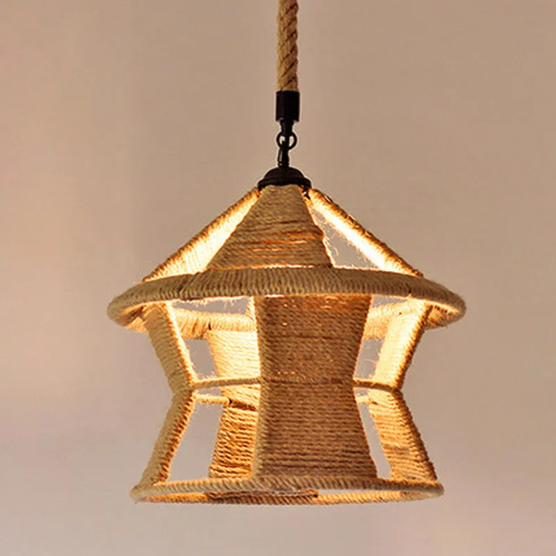 Люстра из пеньковой веревки американская ретро-лампа на голову Подвесная лампа