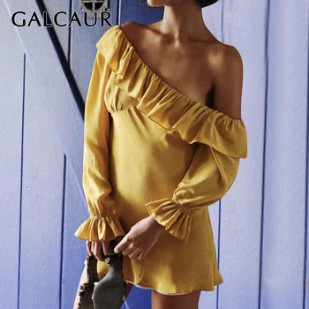 

GALCAUR Bohemian Ruffle Dress For Women Flare Sleeve High Waist Mini Slim Dresses Female 2020 Summer Fashion Clothes New