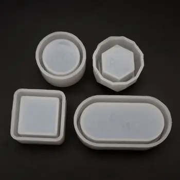 

4Pcs DIY Box Silicone Resin Molds Kit Mini Round Square Flower Pot Storage Mold N58F