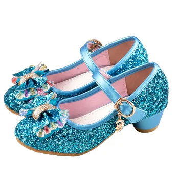 

Children's Shoes Baby Performance Crystal Shoes 2020 Fashion Bling Blue Bowknot Girl Sequins High Heels Princess Shoe Sizs 26-37
