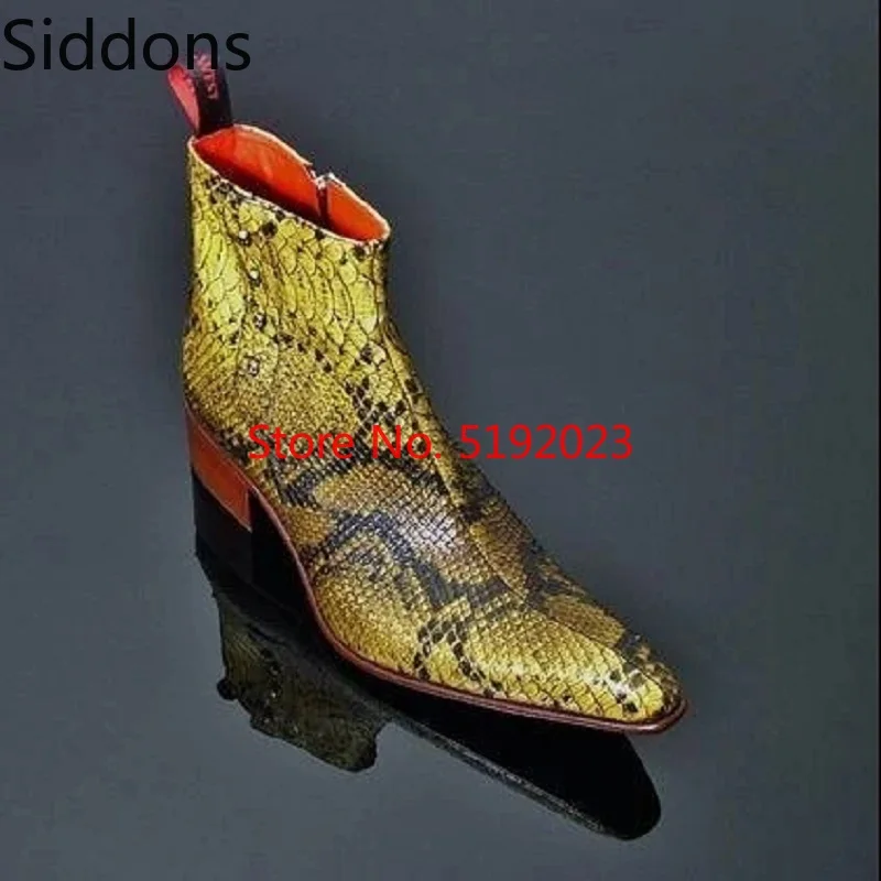 

Winter Men Fashion Luxury Pointed Toe Chelsea Boots Vintage Snake Comfortable Ankle Boots Zipper Male Casual Boot D186