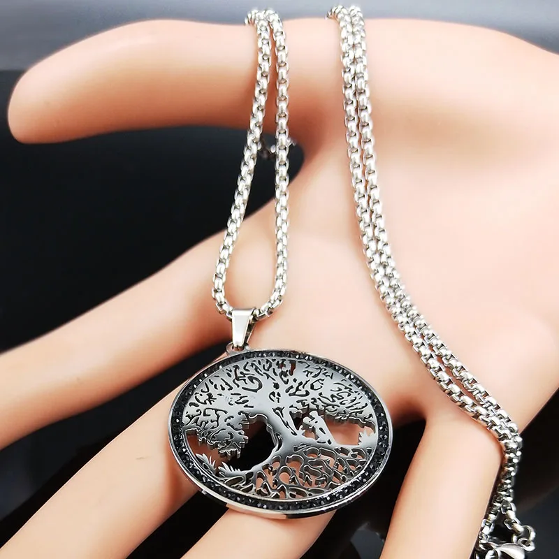 Модное парное ожерелье из нержавеющей стали «Древо жизни», женское ожерелье черного и серебристого цветов, ювелирные изделия, cadenas mujer N19422